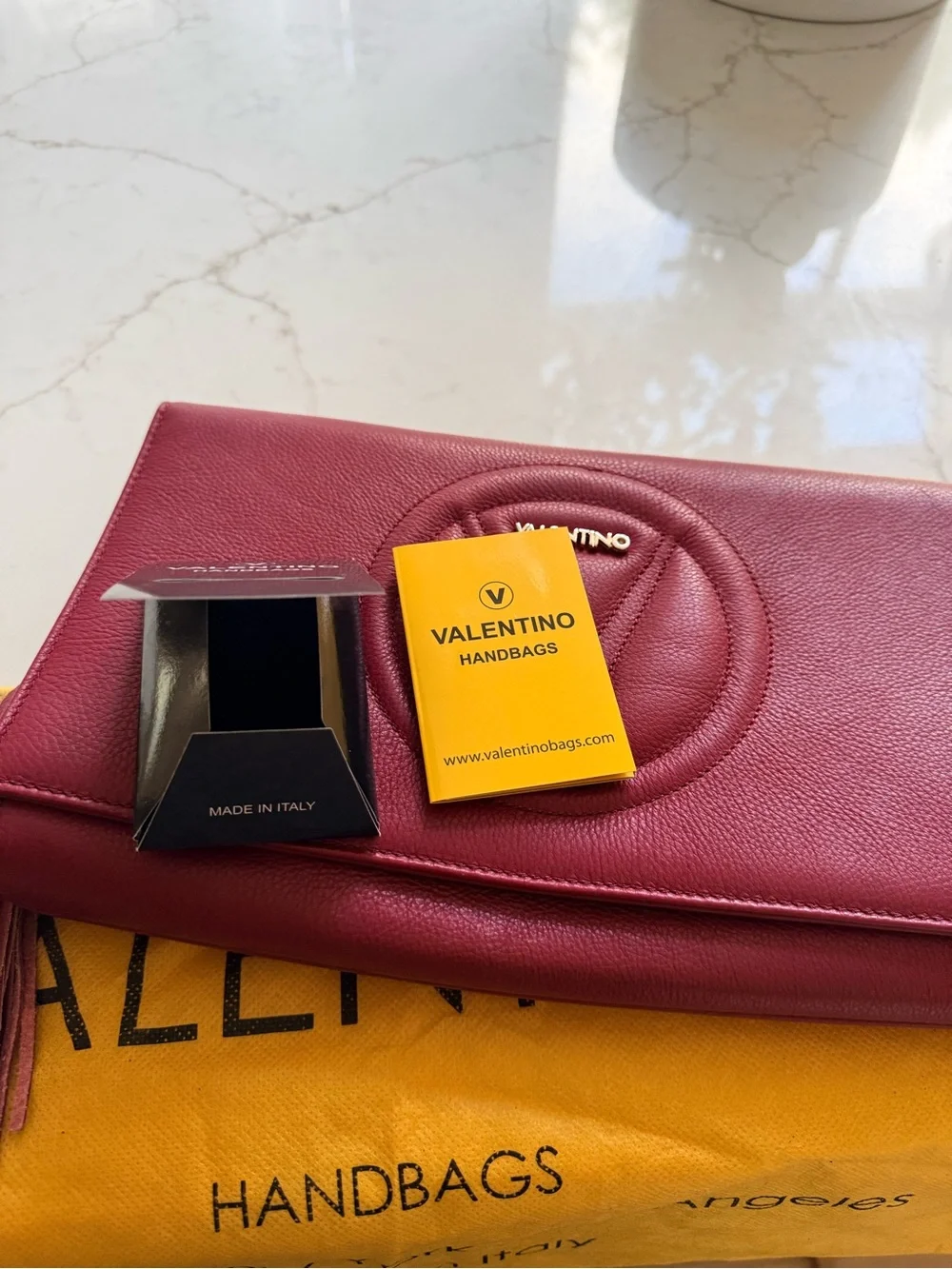 Valentino Burgundy Leather Wristlet Clutch with Tassel